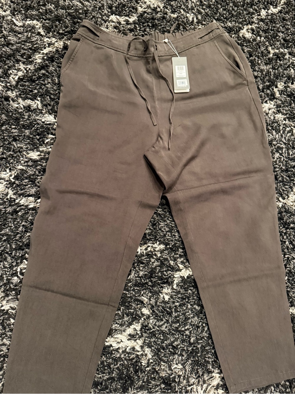 Eileen Fisher Cropped Drawstring Trousers in Dark Brown